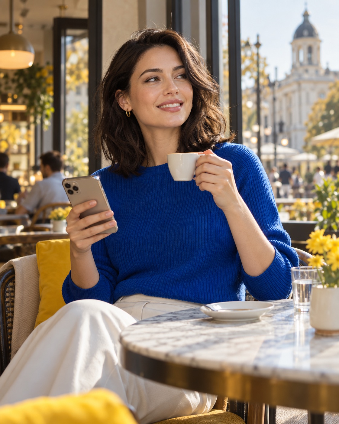 Creatoare de conținut într-o cafenea